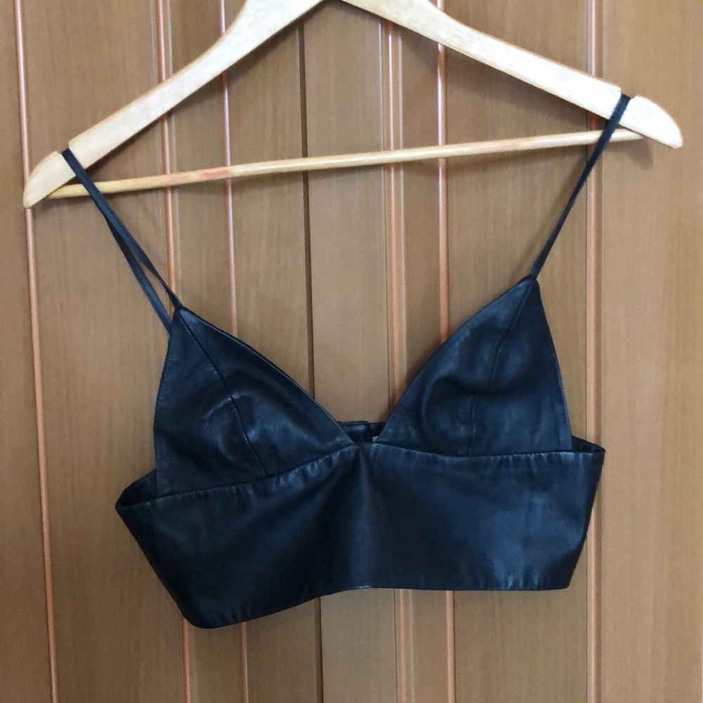 T by Alexander Wang black leather bra top